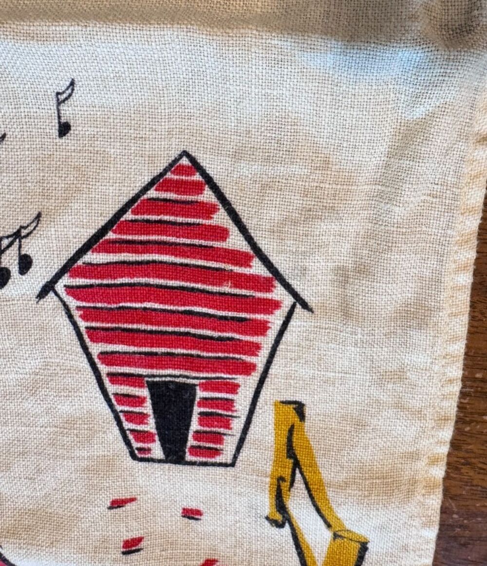 Vtg MCM Rooster Linen Tea Towel 1950s 1960s Folk Art Farmhouse Kitchen Decor - Picture 3 of 6